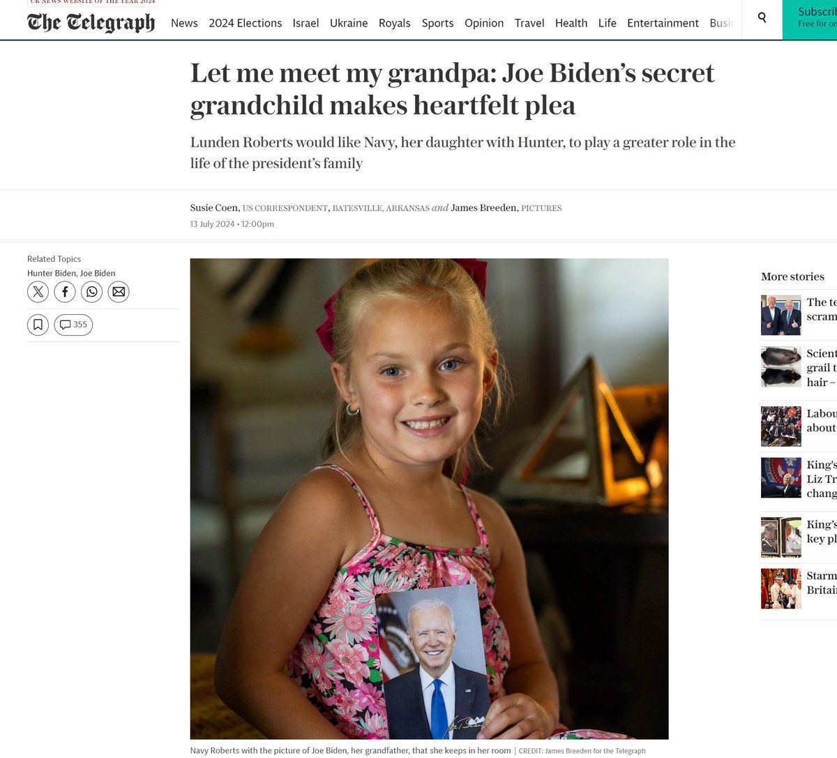 kylenabecker's tweet photo. Donald Trump and Joe Biden: A Tale of Two Grandparents

Let's compare Donald Trump and Joe Biden as grandparents. Here are the testimonials of Kai Trump and Navy Joan Roberts side by side.

Kai Trump gushed at the RNC her grandfather calls her while she's at school and is proud she made the honor roll.

"To me, he's just a normal grandpa. He gives us candy and soda when our parents aren't looking. He always wants to know how we are doing in school. When I made the honor roll, he printed it out to show his friends how proud he was of me."  

"On Saturday, I was shocked when I heard he had been shot. And I just wanted to know if he was okay. It was heartbreaking that someone would do that to another person. A lot of people have put my grandpa through hell. And he's still standing."

"Grandpa, you are such an inspiration. And I love you. The media makes my grandpa seem like a different person, but I know him for who he is. He's very caring and loving. He truly wants the best for this country, and he will fight every single day to make America great again."

Navy Joan Roberts, Hunter Biden's daughter, has been effectively disavowed by sitting president Joe Biden and made it an outcast. 

Navy's mother Lunden Roberts recently made a plea to her child's grandfather.

“She wants a connection with him so bad," her mother Lunden Roberts told the Telegraph.

“Those are things that children don’t get to do in their lifetime, and she’s of the bloodline and still doesn’t get that chance,” she adds.

“You’re a president that runs on a campaign that talks about embracing people for who they are… well this little girl is Biden blood and you’ve not embraced her, but you can embrace everybody else in the country, and that’s not fair.”

These are the kind of intangibles the American people should be looking at to assess a presidential candidate's character — and that holds true when it comes to the grandchildren of Donald Trump and Joe Biden.

When it comes to being a grandfather, it's no contest.