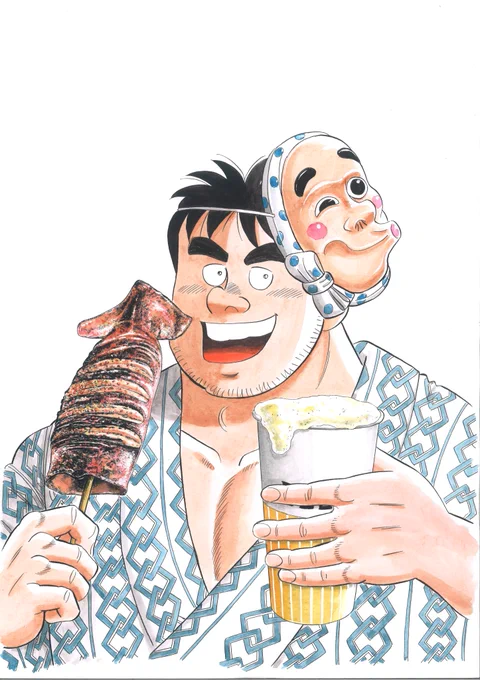 解体屋ゲン。今週は週漫が合併号のため休みです。なので夏っぽい絵を載せてみた。今年は九十九里も夏祭りやるみたいです。 #解体屋ゲン 