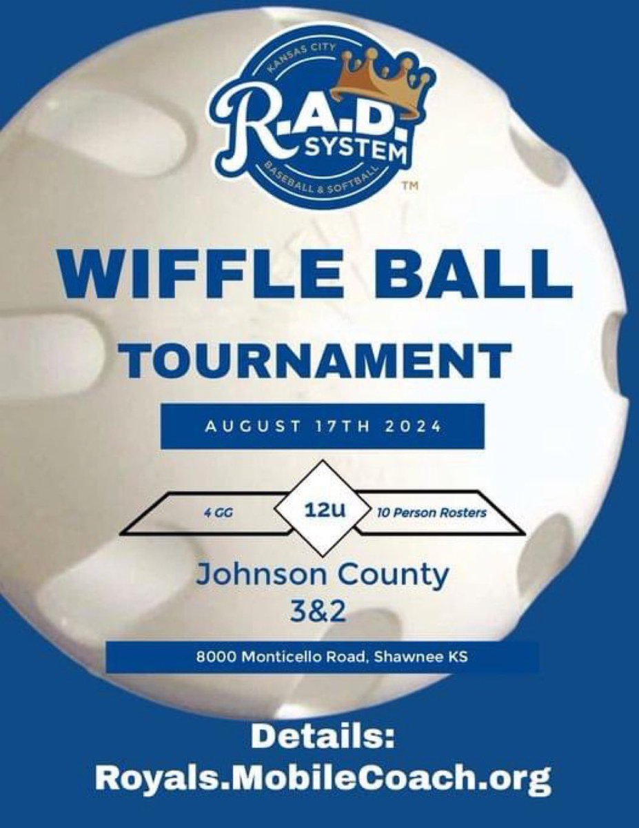 FREE EVENT: Inaugural Royals Amateur Development 12U Wiffleball Tournament:
Registration Link -> royals.mobilecoach.org/events/118463/…
#CoachEmUpKC