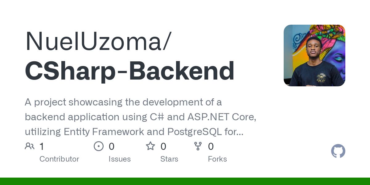 aspnetcore_news's tweet image. NuelUzoma/CSharp-Backend: A project showcasing the development of a backend application using C# and ASP .NET Core, utilizing Entity Framework and PostgreSQL for database operations. by @0xnuel github.com/NuelUzoma/CSha… #aspnetcore