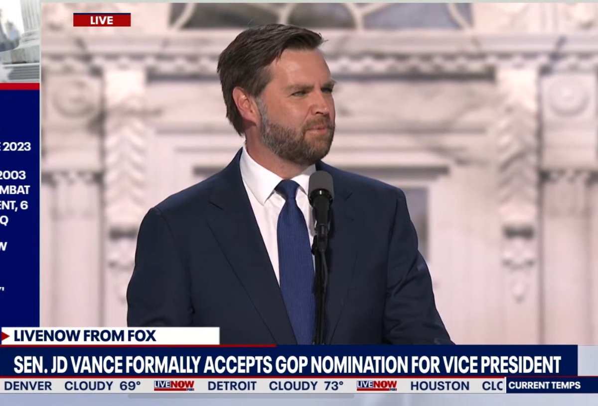 JamesYoder's tweet photo. AMAZING - JD Vance on stage at the #RNC telling his life story and how he enrolled at The Ohio State University after The Marines…

The crowd erupts in chants of “Let’s Go Blue! Let’s Go Blue! Let’s Go Blue!”

I kid you not. Go Blue. https://t.co/MBVctq1GrU