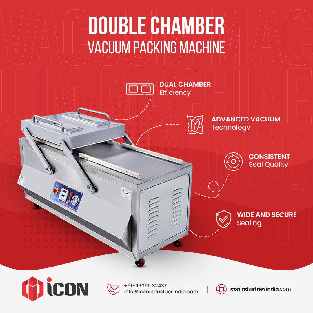 iconpacktech's tweet image. Experience the Advanced Vacuum Technology
with our Double Chamber Vacuum Packing Machine.

For more details:-
call: +91 9909032437 | +91 9909036307
Web : iconindustriesindia.com

#doublechambermachine #advancevacuum
#iconpacktec #icon #packagingmachine #packagingsolutions