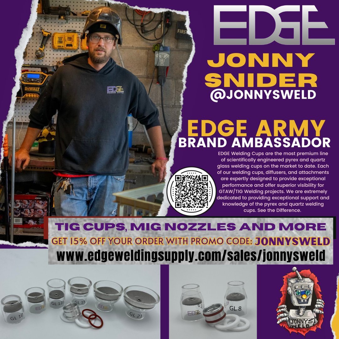 jonnysweld's tweet photo. Upgrade your TIG cups! Try out @edgeweldingcups use promo code JONNYSWELD for 15% off your order. (Link in my bio) https://t.co/zttyc0fcgT
⚡️⚡️⚡️⚡️⚡️⚡️
#edgearmy #edgeweldingcups #edgecups #jonnysweld #canonsburg #welding #weldor #tigcups #glassmignozzle #mig #tig https://t.co/hI7JTm7XCL
