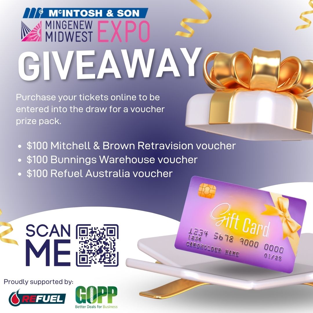 📷Online tickets are now available to purchase📷
Purchase online to be entered into the draw to win a voucher prize pack.
Supported by Refuel Australia and GOPP - Better deals for business in the Midwest.
Scan the QR code or click the link below.
mmwe.com.au/tickets