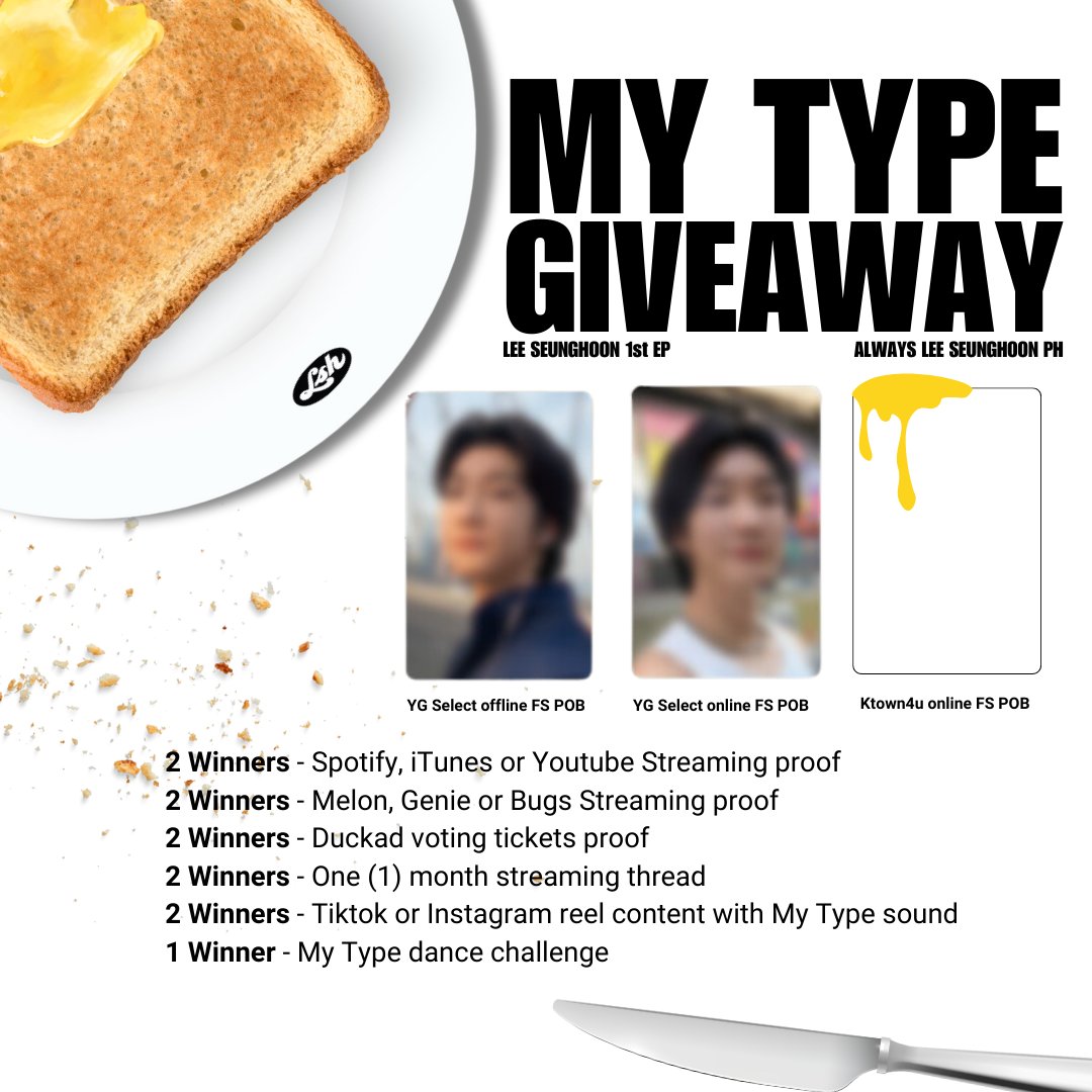 AlwaysLSH_PH's tweet photo. 🍞#LeeSeunghoon_is_MyType SUPPORT GIVEAWAY🍞

Let's hype it up while it's toasty! Get a chance to win one of these by sending in an entry of your choice.  

🥕https://t.co/rZeovgjbQ5
⚠️ 1 form = 1 entry

#이승훈 #LeeSeunghoon  @official_hoony_ #WINNER https://t.co/T4qiwqzh3z