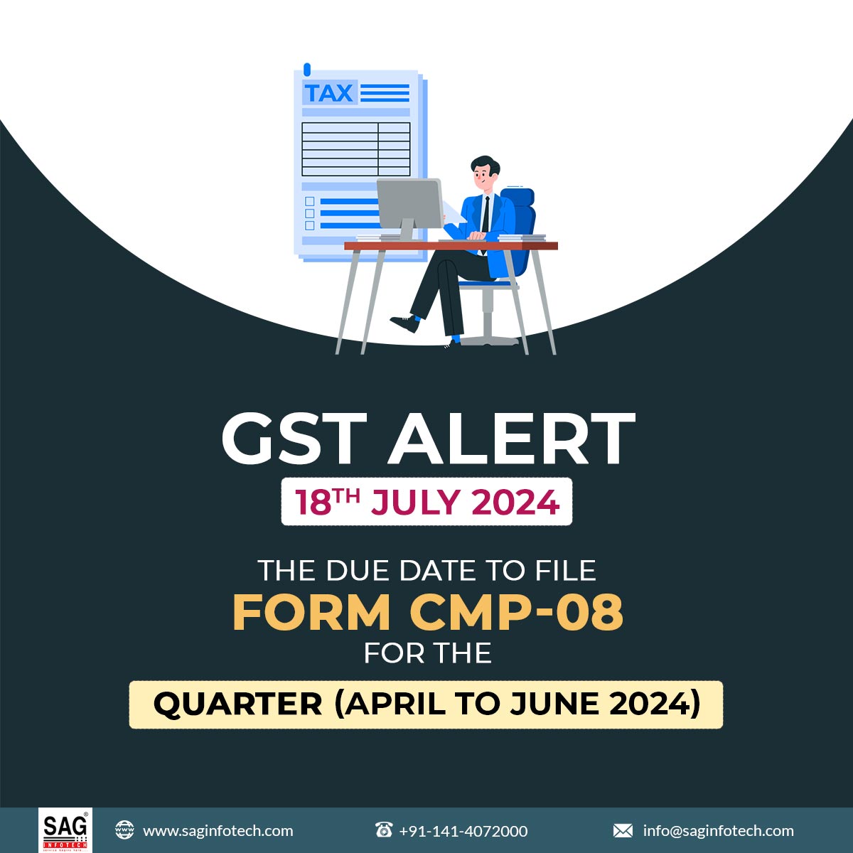 gsthelpline's tweet photo. Today is the due date to file Form #CMP08 for the #Quarterly (April to June 2024).
Get the demo:https://t.co/B3rzzMFN6d
#GSTReturnFiling #Gst #duedate https://t.co/LJZL7gWc17