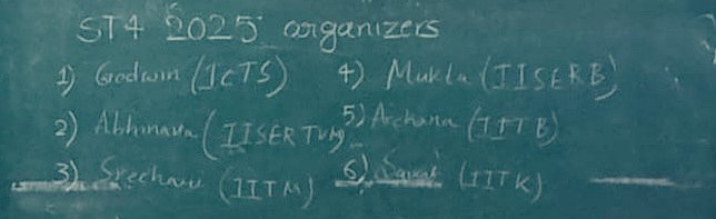 st4physics's tweet photo. ST4 -2025 Organisers:
1) Godwin (ICTS)
2) Abhinava (IISER TVM)
3) Sreehari (IITM)
4) Muktajyoti (IISER Bhopal)
5) Archana (IITB)
6) Saikat (IITK) 
We, ST4-2024 organisers wish you all the best of luck.... https://t.co/WsYjaCoFjg
