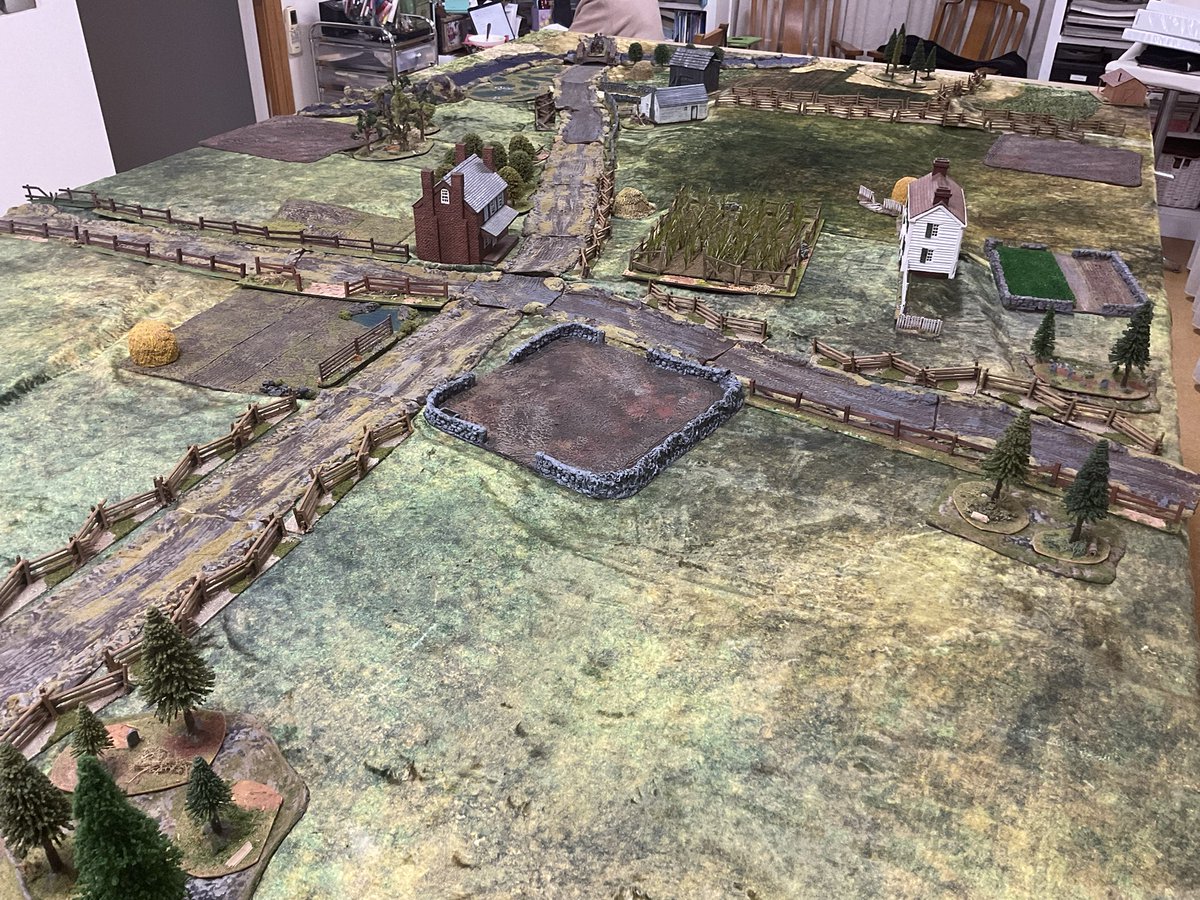Setting up for an #ACW #BullRun game here on Saturday. Anniversary of the battle is 21 July 1861. Table ready, getting 28mm troops ready now. 
#wargaming #wargames #Wargamer #AmericanCivilWar #BattleofBullRun #Manassas