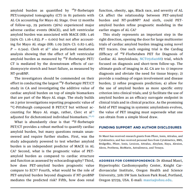 MasriAhmadMD's tweet photo. New study by Olivier Clerc &amp; @DorbalaSharmila et al. looking at 18F-Florbitapir and outcomes in AL amyloidosis ( https://t.co/r3ZDr4vikw ) 

Here is a link with access to the accompanying editorial - https://t.co/Xo3j5BDtwa 

#CardioTwitter https://t.co/3ijhyqUgwD