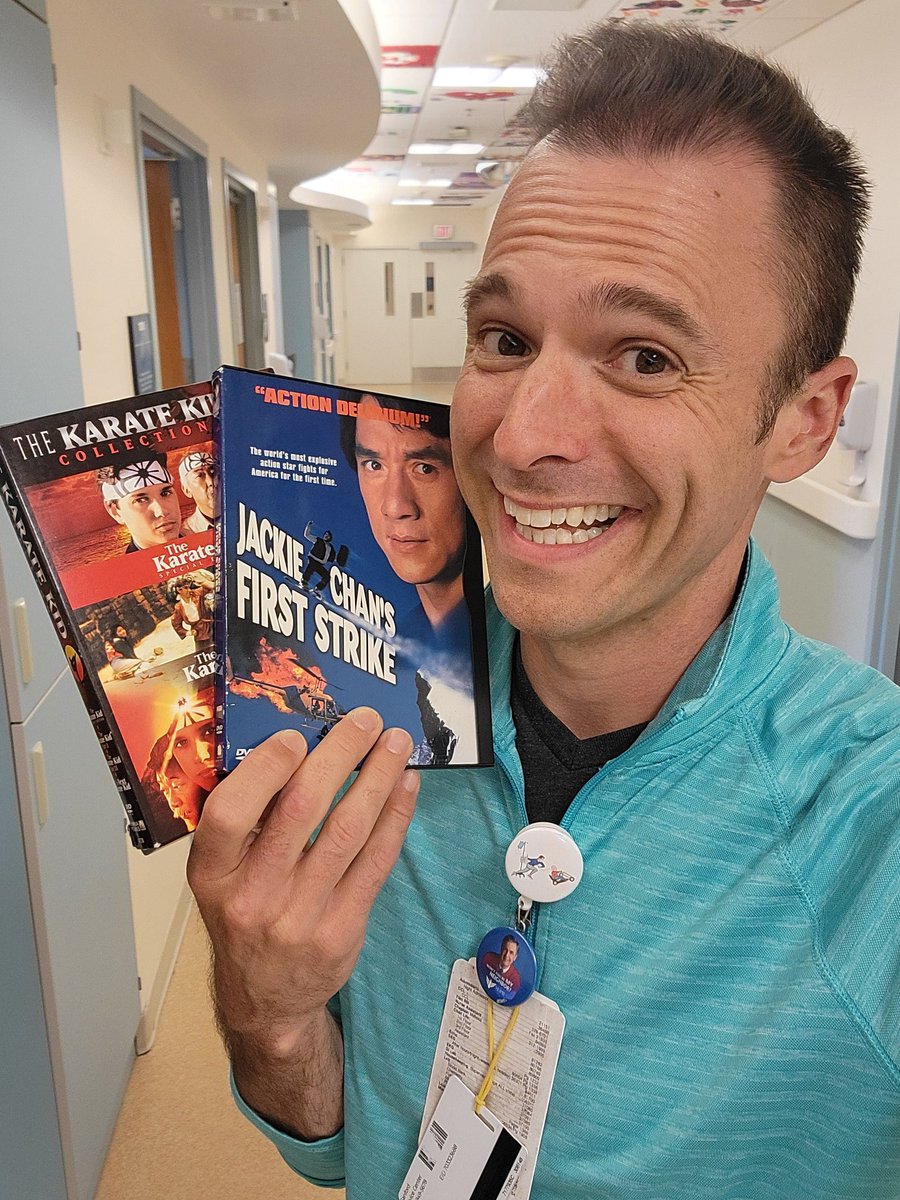 When you've got a patient who's a martial arts fan, it's time to dig out the classics! Not surprisingly, these masterpieces were not on the Children's Hospital movie cart... 🤣
#ChildhoodCancer #CancerRehab