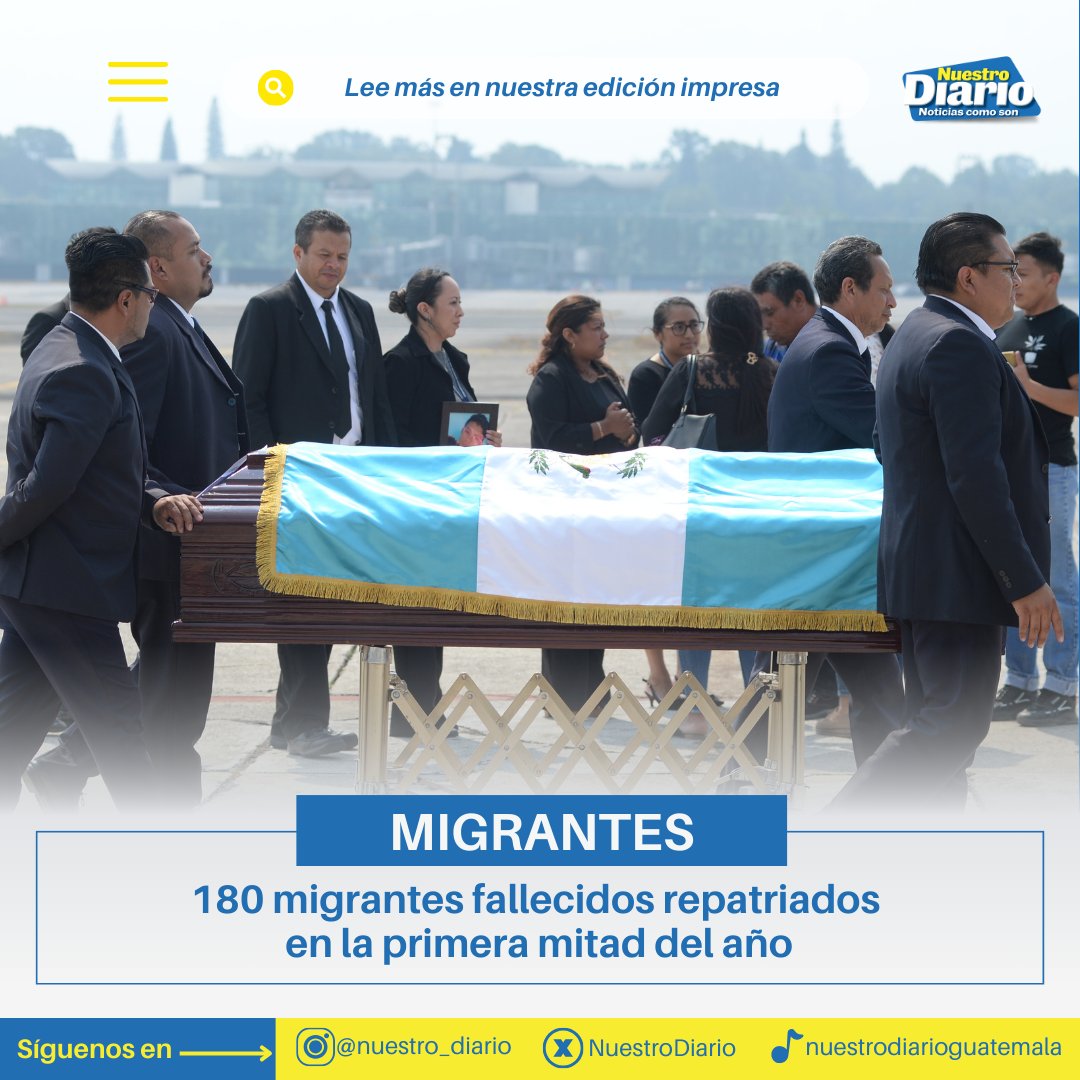 NuestroDiario's tweet photo. 180 REPATRIADOS 🕊
El Ministerio de Relaciones Exteriores, reportó que en el primer semestre del 2024, han repatriado 180 migrantes fallecidos, incrementando así su cobertura en asistir este tipo de actos.
Conoce más en #NDplay. 📱
📸: Byron de la Cruz https://t.co/pGkV6rR2zY