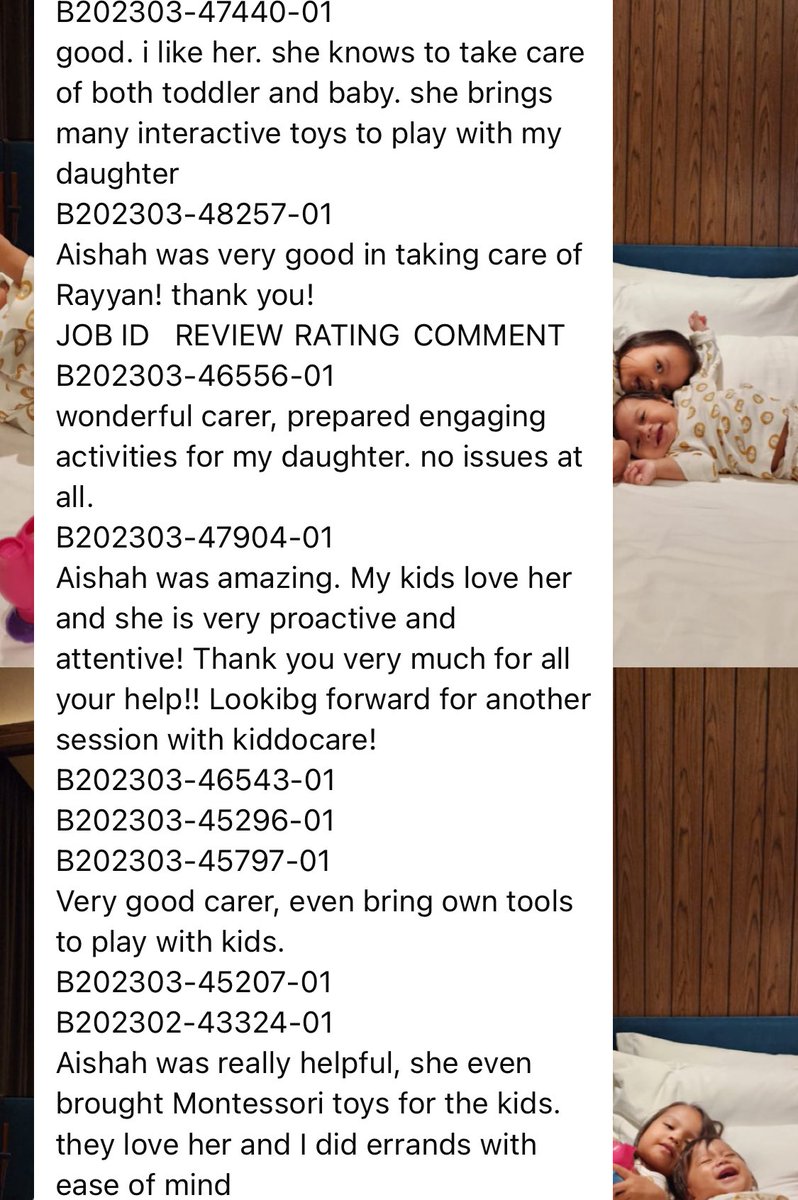 aishahshm_'s tweet photo. Alhamdulillah, dapat client yang baik pun rezeki.
And these are all the feedback i received from clients ❤️
#kiddocare #kiddocarer #babysitter https://t.co/2Rr6UcEaWA