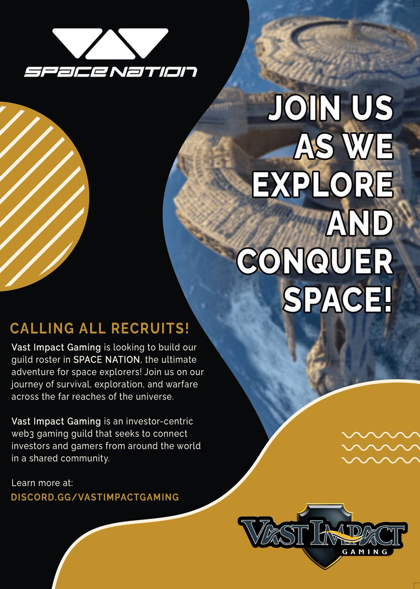 pherosis's tweet photo. Just found out my guild @VastVig has made a super awesome poster for @SpaceNationOL !!!
If you already play ze game or are thinking of playing...
Come join our crew and say hi!!!
https://t.co/hFKKIybxLv
#spacenation #crypto #web3 #nft #playtoearn #VIG #pherosis