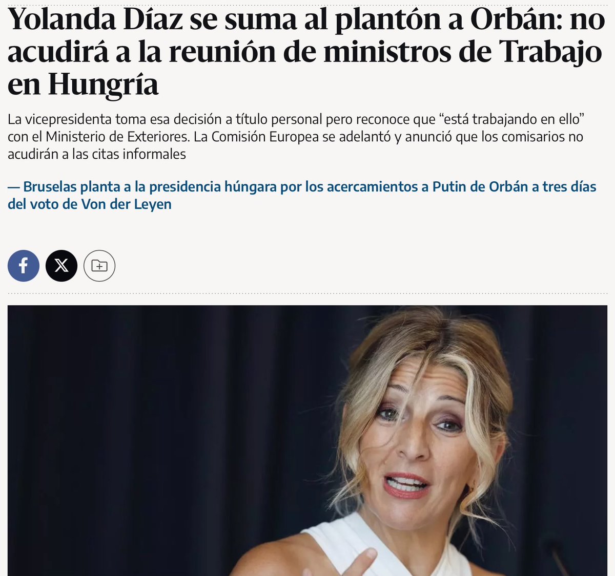 sacedator's tweet photo. Ya os lo explico yo: Yolanda Díaz apuesta por continuar con la guerra en Ucrania, en sintonía con su encargado Pedro Sánchez y con el CEO Biden. Es muy bien mandada. https://t.co/2mOiO00xCF