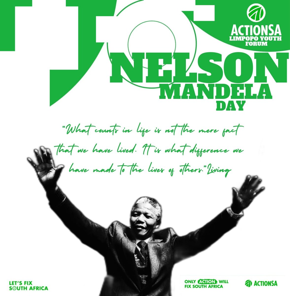 actionsalyf's tweet photo. Today, we remember his sacrifices , his dreams,and his wisdom . He always urged the world to prioritize humanity and equality. Hence, we celebrate his life by embracing and practicing his generous principles . Happy Nelson Mandela Day, South Africa.🇿🇦
#NelsonMandelaDay #ActionSA https://t.co/zYqIpEhV2c