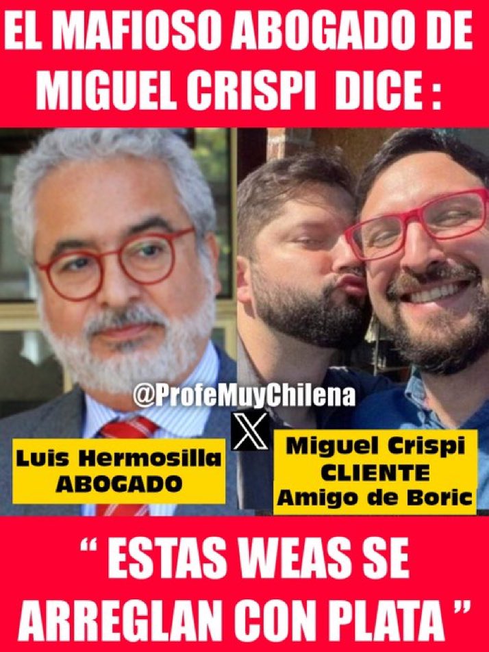 Secos son todos estos Octubristas, 
Ladrones, Tránsfugas y Corruptos!! Del
#GobiernoCriminalCorruptoyMentiroso 
Ahí está  el Abogado Luis Hermosilla señala que pagó coimas al SII y al CMF, reconoció que durante 15 años fue un comunista clandestino, y ahora defiende a Miguel