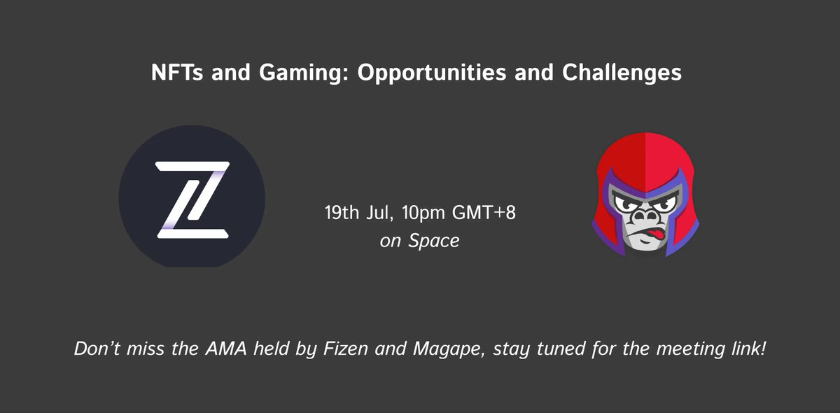 MagApeOfficial's tweet photo. Join us for an exclusive AMA on NFTs and Gaming: Opportunities and Challenges hosted by @fizenapp and @MagApeOfficial ! 🎮💎

Get ready to dive deep into the future of gaming and how NFTs are revolutionising the space. https://t.co/LNPRhd5Xjh