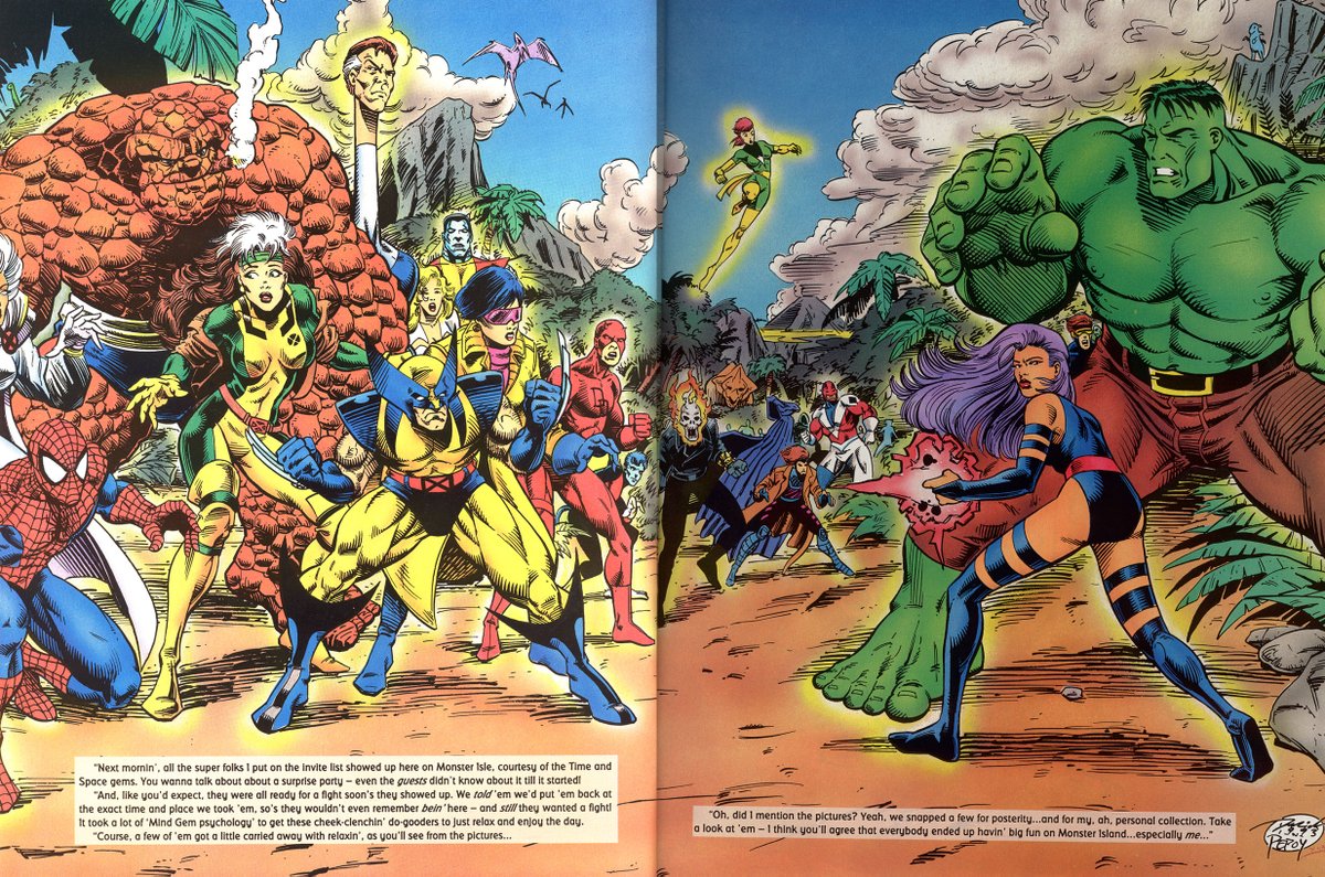 Huge 2-page group shot from The Marvel Swimsuit Special 1993, including Spider-Man, Wolverine, Hulk, Rogue, Psylocke + many more, as The 2024 Splashin'-Summertime-Superhero-Swimsuit-Spectacular Continues...
#Wolverine #SpiderMan #XMen #Rogue #Psylocke #Hulk