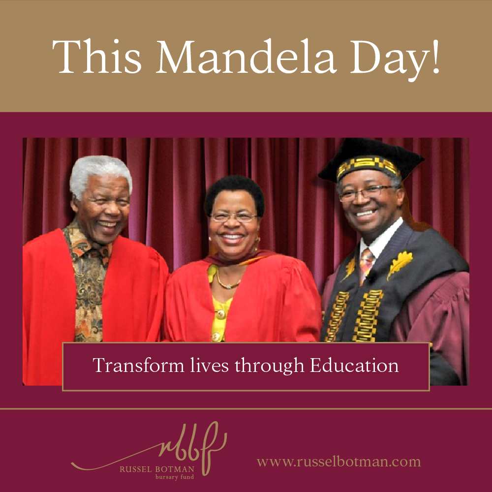 BotmanFund's tweet photo. THIS MANDELA DAY, TRANSFORM LIVES THROUGH EDUCATION

Honour Nelson Mandela's legacy by supporting the Russel Botman Bursary Fund. Your donation helps deserving students access higher education and become future leaders. 
#MandelaDay #EducationForAll #RBBF #RusselBotmanBursaryFund https://t.co/mWpkNq8vpY