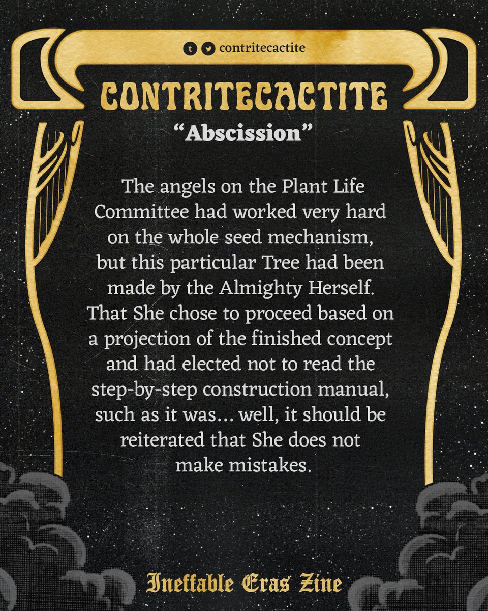 IneffableEras's tweet photo. The Tree whose fruit was the catalyst for Adam and Eve's eviction from the Garden doesn't have much to *say*, but it did *see* it all—alone, even at the center of everything... in "Abscission" by @contritecactite!

Read it all and more at: https://t.co/sz3fNM5rAE

#GoodOmens https://t.co/OkkeH59q2i