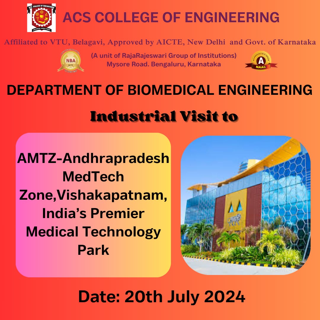 acscebangalore's tweet image. We the department of #Biomedical_Engineering extend our heartfelt gratitude to our Management, for granting us the permission to organize an industrial visit to #AMTZ-AndhraPradesh, MedTech Zone, Vishakapatnam, India&apos;s premier Medical technology park and have an MoU with them.