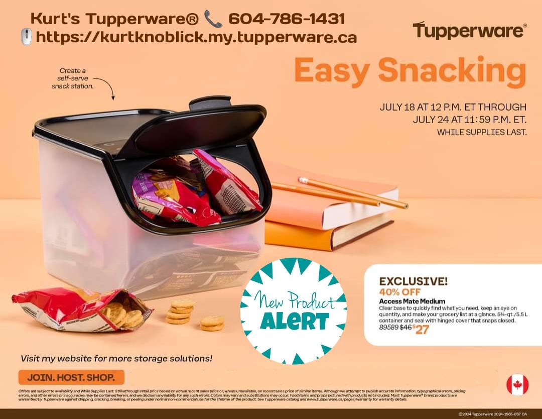 KurtsTupperware's tweet photo. HOW COOL 😎 IS THIS!!

Ease into the new school year with a self-serve snack station in the EXCLUSIVE Access Mate® Medium available at 40% OFF for one week only.

 📲 Me to get on my 1st bulk order list !

#kurtstupperwarecustomers https://t.co/HQPtSpWI39