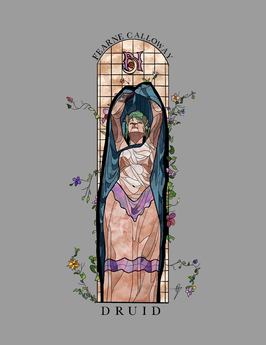 Excuse me? Why does Ashley create such beautiful characters? <a href="/CriticalRole/">Critical Role</a> <a href="/executivegoth/">Taliesin Jaffe</a> #criticalrolefanart #CriticalRoleArt #bellshells #fearnecalloway #stainedglass #fanart