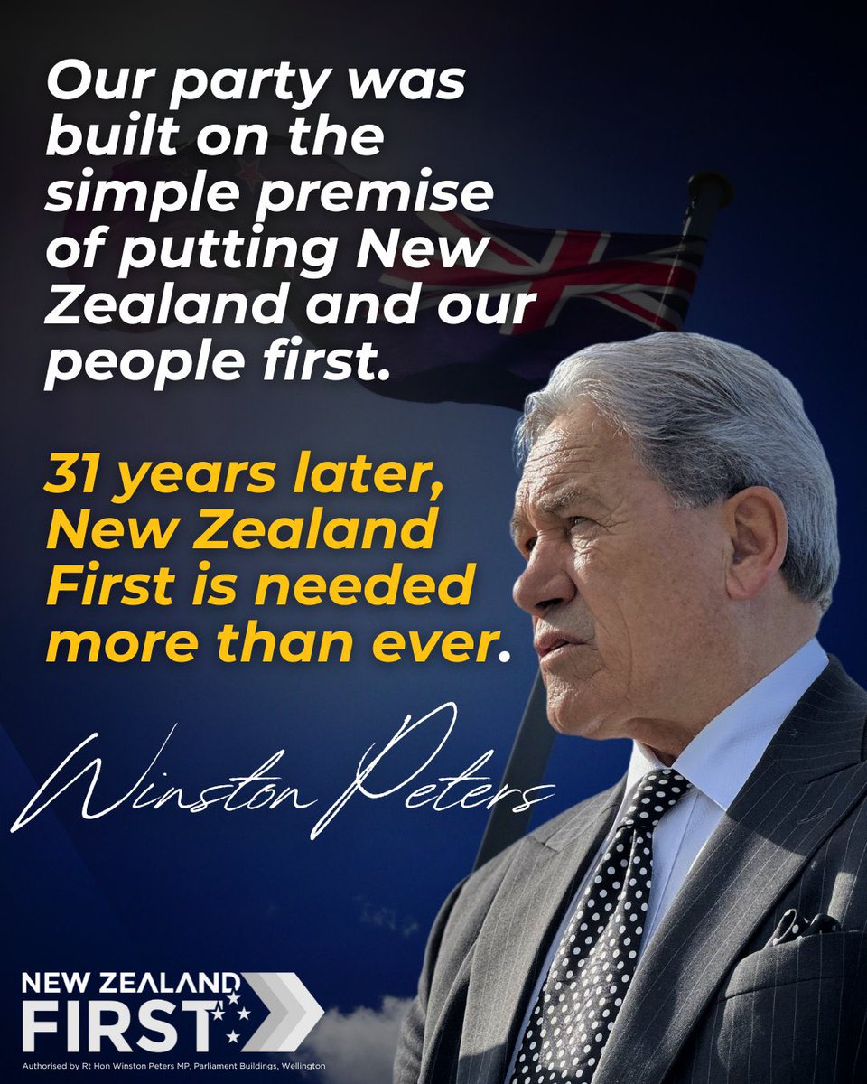 winstonpeters's tweet photo. 31 years ago, we launched New Zealand First, today we thank all of our members, volunteers, and supporters who have helped build our party. 

We built our party on a set of principles, values, and a simple premise - to put New Zealand and New Zealanders first. https://t.co/mxmOkwecvd