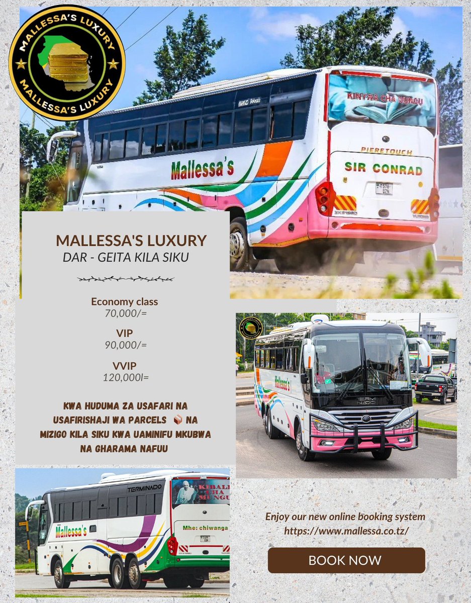 mallessa_luxury's tweet photo. Safiri na Mallessa's luxury kila siku ili kuipa safari yako thamani na furaha ✨ Huduma Bora kwa Gharama nafuu 
🔻Free WiFi
🔻 Breakfast 
🔻 Onboard restroom 
🔻Snacks and drinks
🔻Time keeping 
#mallessa's #theprideofgeita https://t.co/nSMMey8Q0O