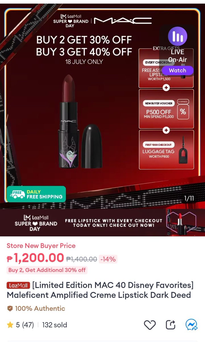 triplerhymehub's tweet image. Discounted ang MAC makeup guys!! 

⭐  [Limited Edition MAC 40 Disney Favorites] Maleficent Amplified Creme Lipstick Dark Deed
Product Price:  ₱1,400
➡️ Discount Price:  ₱1,400
✅ s.lazada.com.ph/s.lb6dL?cc

#SuliTipidSaLazada #BrandSale #LazadaPH