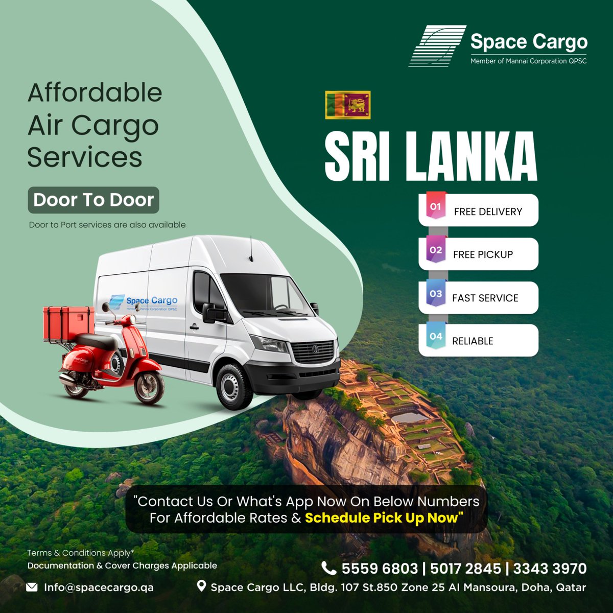 spacecargoqa's tweet photo. 🌐 Affordable Air Cargo to Sri Lanka! 🌐 
Enjoy reliable door-to-door service with free delivery, pickup, and fast, dependable service. Contact us on WhatsApp or call for affordable rates and schedule your pick-up today!

#AirCargo #Logistics #SriLanka #SpaceCargo #Shipping #Doha https://t.co/7FyV126fd9