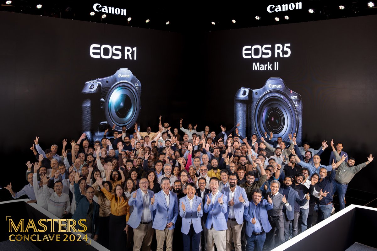 Canon_India's tweet photo. Day 2 of Masters Conclave 2024 was a celebration of creativity and innovation! We were thrilled to launch the EOS R1 and EOS R5 Mark II, adding to Canon's legendary portfolio of cameras.
A heartfelt thank you to everyone who attended and made this event unforgettable. Until we meet again next year, let's keep pushing the boundaries of what's possible! 
.
.
#MastersConclave2024 #CanonIndia #EOSR1 #EOSR5MarkII #CANwithCanon #DelightingYouAlways