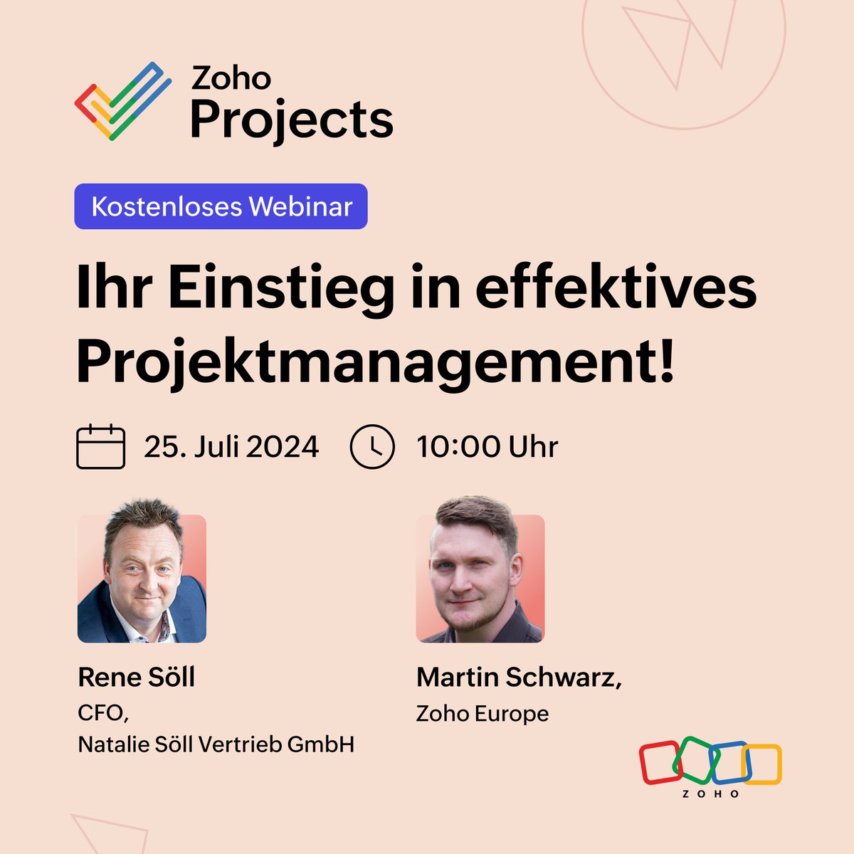 Von wertvollen Insights bis hin zu Best Practicses - unser Webinar ist der Mehrwert für Ihr Unternehmen.

Wir zeigen kostenfrei, wie Sie ZOHO Projects effizient auf Basis Ihres Use-Cases anpassen können und so alles aus diesem Tool rausholen können.

 soell-vertrieb.zohobackstage.com/WebinarZOHOPro…
