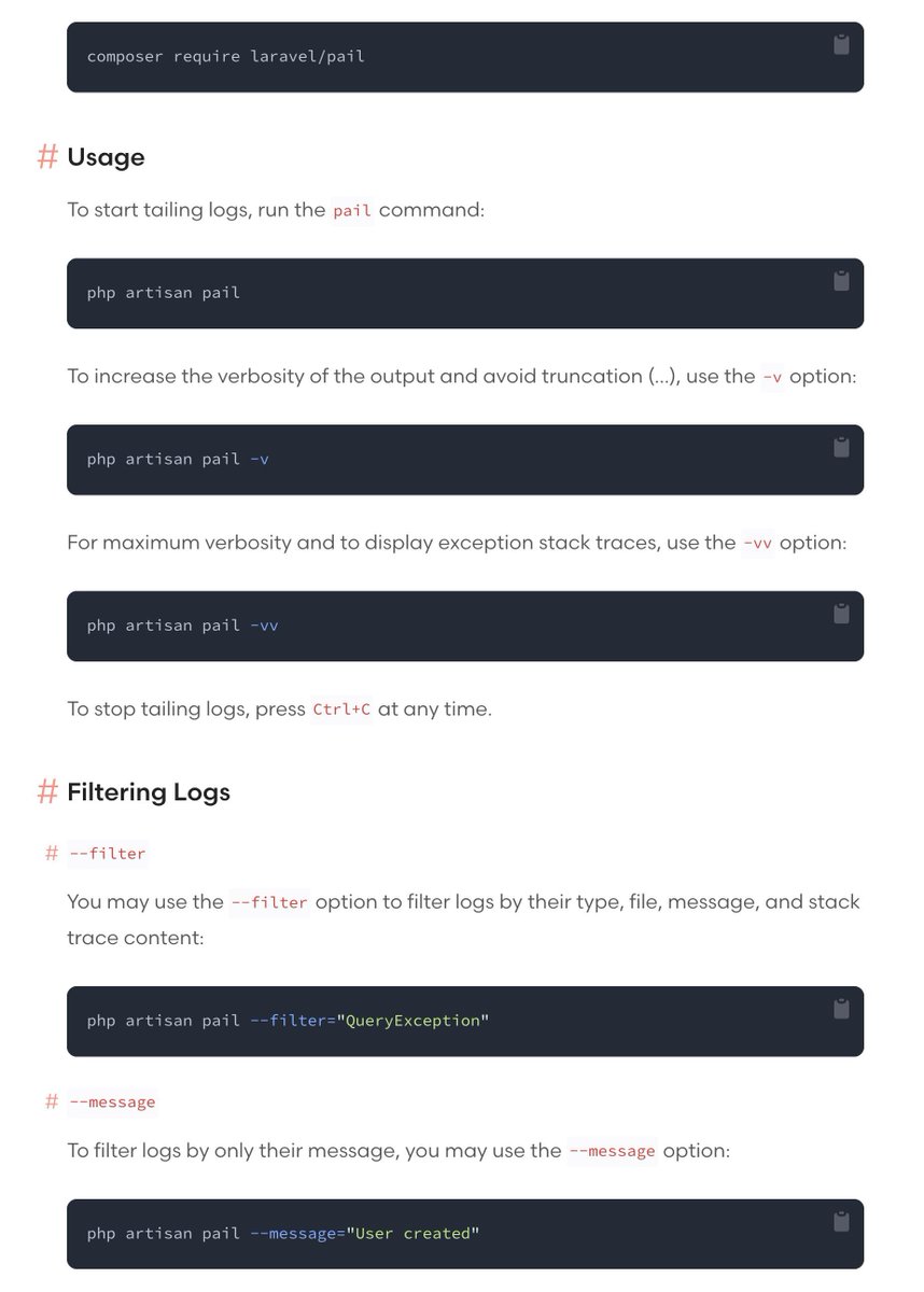 PovilasKorop's tweet image. Laravel tip from the docs.
Did you know about a recent Laravel 11 new tool Pail by @enunomaduro for viewing the logs more conveniently?
Docs: laravel.com/docs/11.x/logg…
#readLaravelDocs