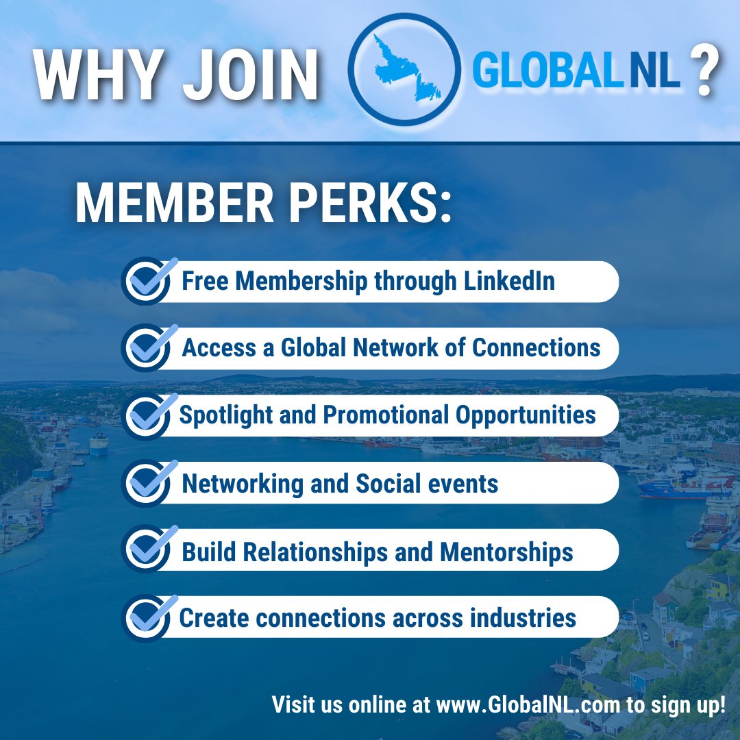 Why join Global NL? 🌏 

Our mission is simple - to connect and empower people passionate about Newfoundland &amp; Labrador. 

Sign up for free at globalnl.com, just click 'Join the Crowd!' - We'll see you there! 

#GlobalNL #Networking #NewfoundlandandLabrador #Connect