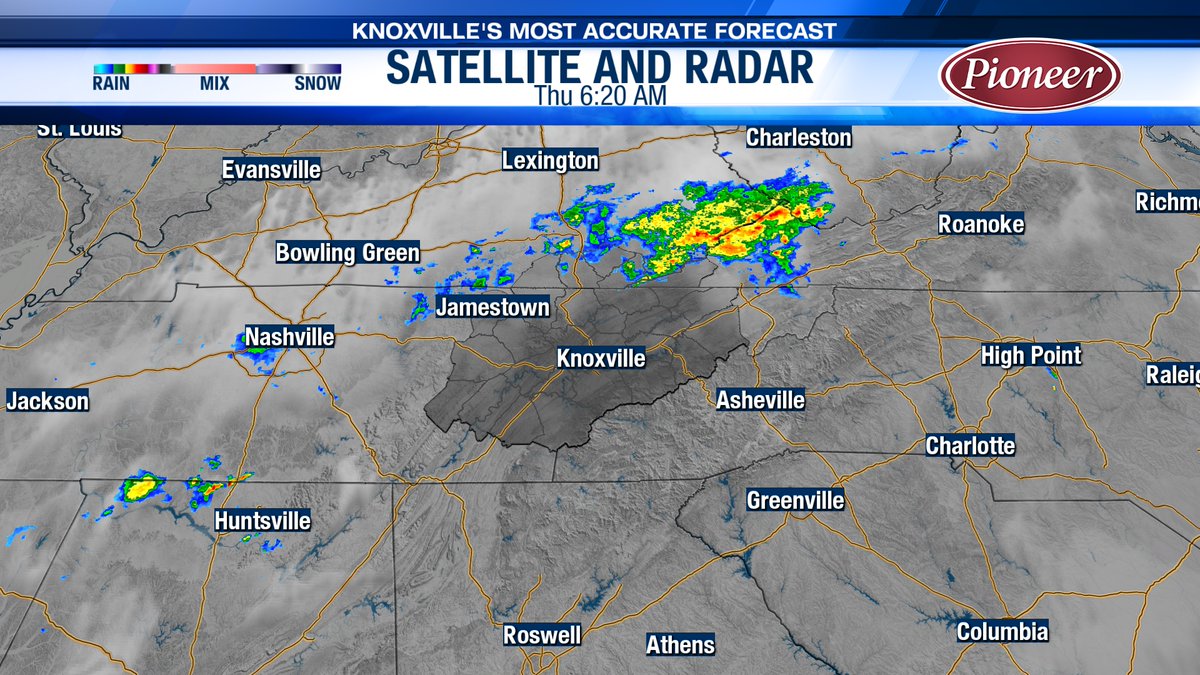 VictoriaCavWx's tweet image. Good Morning! I am tracking a few showers over Southeast Kentucky right now. Rain chances will increase this afternoon, especially for areas along and South of I-40. #TNwx #WATEwx