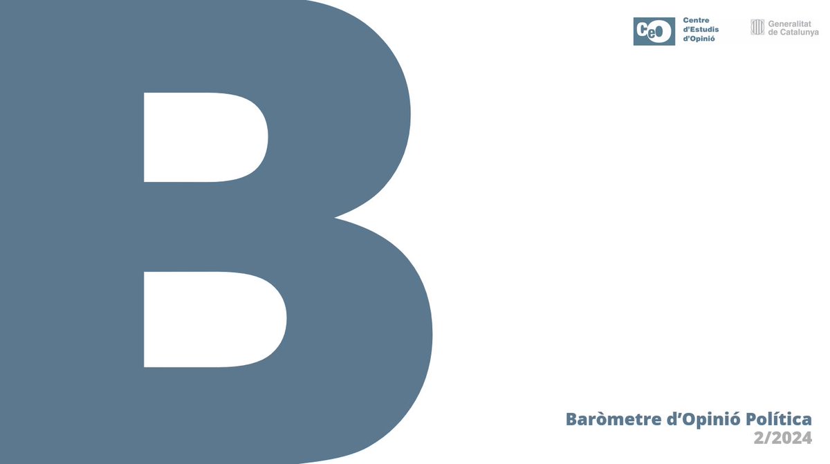 📊 El CEO publica el 2n Baròmetre 2024. Inclou preguntes habituals i qüestions sobre les eleccions al Parlament del 12 de maig, mitjans i xarxes socials, polarització política, els petards i la revetlla de St. Joan i vacances #dadesCEO #BOP

🧐 Consulta'l  ceo.gencat.cat