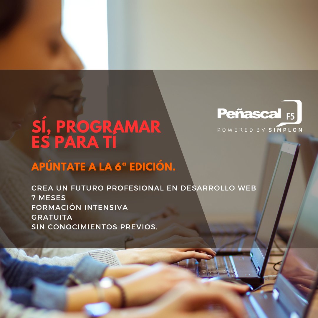 Apúntate a la 6ª edición del Bootcamp. No necesitas conocimientos previos, un nivel de estudios, ni experiencia previa. Es gratuito, lo importante es tu motivación. Es presencial, intensivo, trabaja en proyectos reales. peñascalf5.org/bootcamp/index…