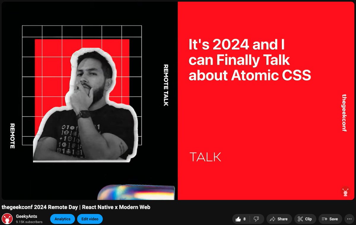 thegeekconf's tweet image. Matheus Albuquerque (@ythecombinator) is speaking on Atomic CSS and he's diving in to the good, the bad and the ugly parts of it. 🫣
Check out what he has in store for us 🔗 youtube.com/live/7Z4W2Je-S…
#thegeekconf2024 #AtomicCSS
