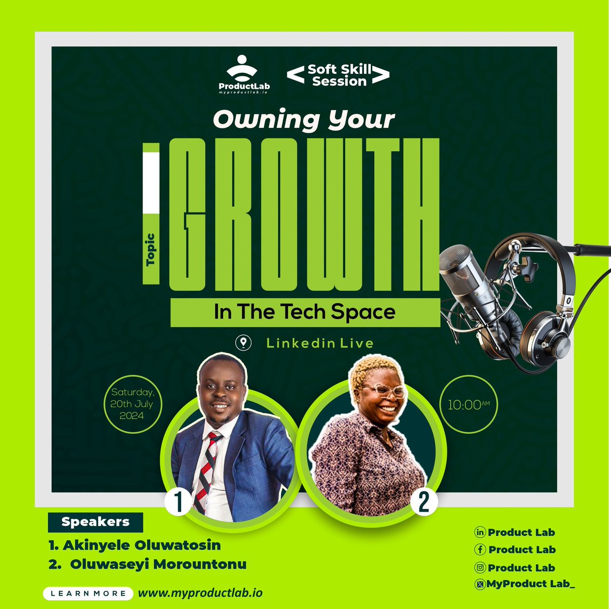 MyProductLab_'s tweet photo. Own Your Growth in the Tech Space! 👏👏

Join us LIVE on Saturday, July 19th at 10AM as tech leaders Tosin Akinyele and Oluwaseyi Morountonu discuss strategies to navigate and thrive in the ever-evolving tech industry. 

#ProductLab #PLF #TechTalk #LinkedInLive #GrowthMindset https://t.co/7MbFtzP6CP