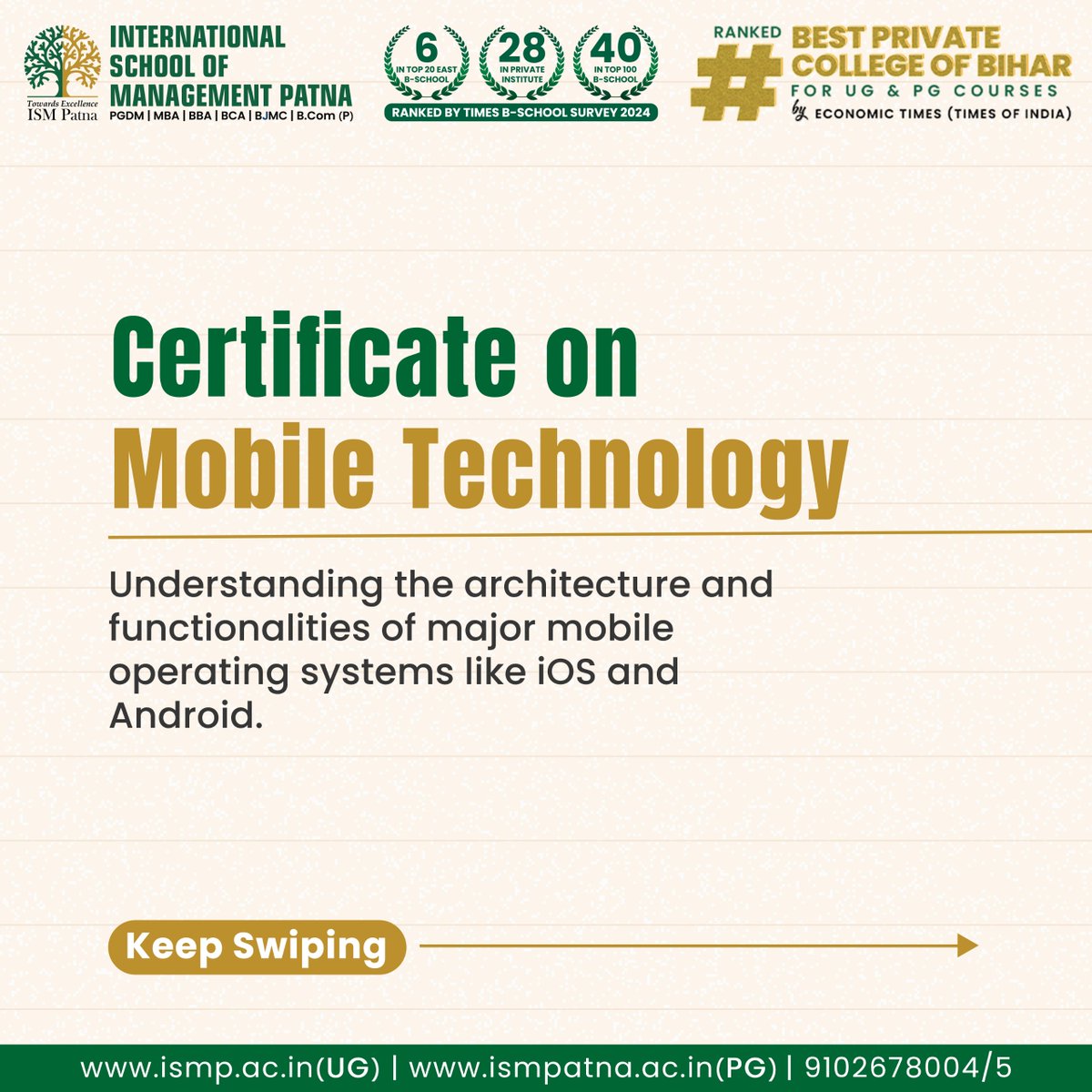 ISMPatna's tweet image. Unlock endless opportunities in the world of business with our #BBAprogrammes offering specialised certifications!
🎯Applications for the upcoming academic year are now open. 
Apply now!

📞1800-123-0945

#BBACourse #BestCollege #CareerGrowth #Patna #AdmissionsOpen #ISMPatna