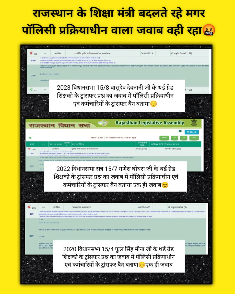 ट्रांसफर पर जवाब नही होंगे ट्रांसफर 
पिछली सरकार ने लॉलीपॉप दिया वर्तमान सरकार ने भी वही लॉलीपॉप
सभी साथियों से निवेदन है शाम7 बजे X पर ट्रेंड करें
#तृतीय_श्रेणी_अध्यापक_मांगे_ट्रासंफर
#ट्रांसफर_हमारा_अधिकार_है