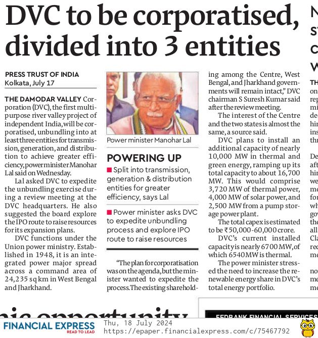AipefIndia's tweet photo. @mlkhattar @MinOfPower @AipefIndia 
Sir,DVC was formed under a Central Act. Before corporatization of DVC, detailed discussions are required with all the stakeholders mainly power employees, power engineers and power consumers.
-Shailendra Dubey, Chairman AIPEF https://t.co/DLGALssk7F