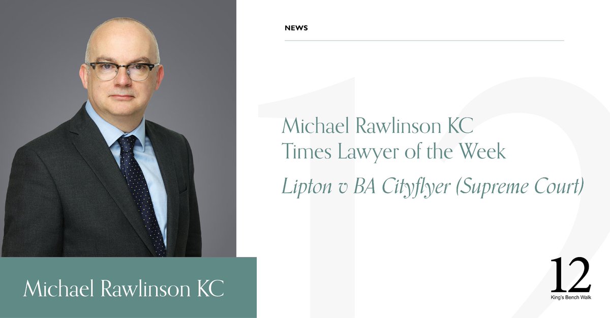 12 King's Bench Walk (@12kbw) on Twitter photo Congratulations to Michael Rawlinson KC of 12KBW, featured as The Times Lawyer of the Week today (<a href="/thetimes/">The Times and The Sunday Times</a>).
ย
Michael represented a couple who were refused compensation by BA Cityflyer for a delayed flight arising from crew illness. The Supreme Court ruled that airlines cannot Congratulations to Michael Rawlinson KC of 12KBW, featured as The Times Lawyer of the Week today (<a href="/thetimes/">The Times and The Sunday Times</a>).
ย
Michael represented a couple who were refused compensation by BA Cityflyer for a delayed flight arising from crew illness. The Supreme Court ruled that airlines cannot