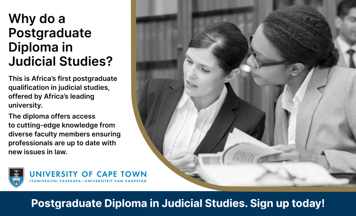 JIFA_Official's tweet photo. Working with JIFA, @UCTLaw’s Postgraduate Diploma in Judicial Studies equips participants as judicial officers in a constitutional democracy, especially in the context of developing nations in Africa. Find out more: https://t.co/2sVOG9t9ji #JudicialStudies #PostGradStudies https://t.co/ydXXdQuFtI