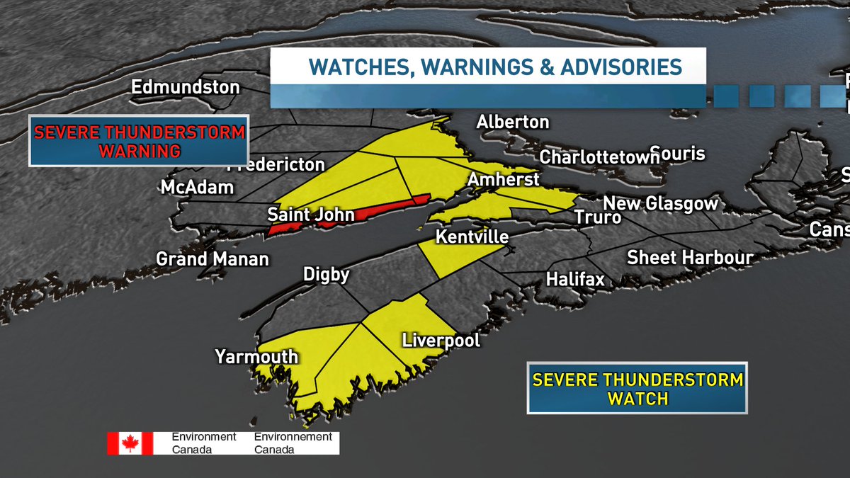 tsimpkin's tweet image. Right now the heavy rain is moving along the Fundy coast into N NS. ECCC has issued a Severe Thunderstorm Watch &amp;amp;  expanded it into NB &amp;amp; SW NS. Remember a watch means conditions are favourable for Thunderstorms. Heavy rain and lightning will be the main threat with these storms.