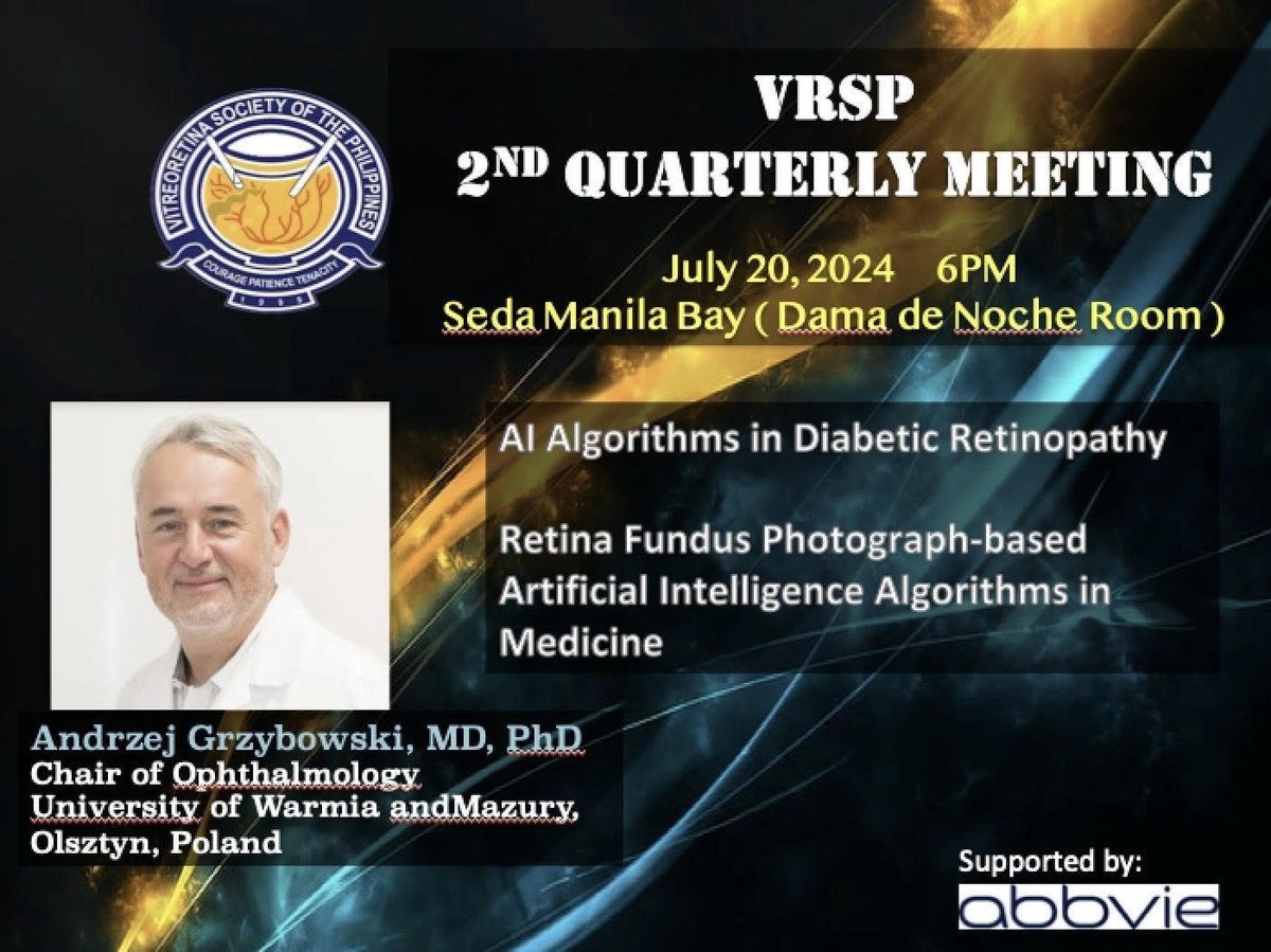 AndrzejGrzybow's tweet photo. Continue my teaching activities in the Philippines. Tomorrow I will speak about AI in Ophthalmology in Davao, and the day after tomorrow in Manila. Everybody is welcome. https://t.co/6Gpkroc32K