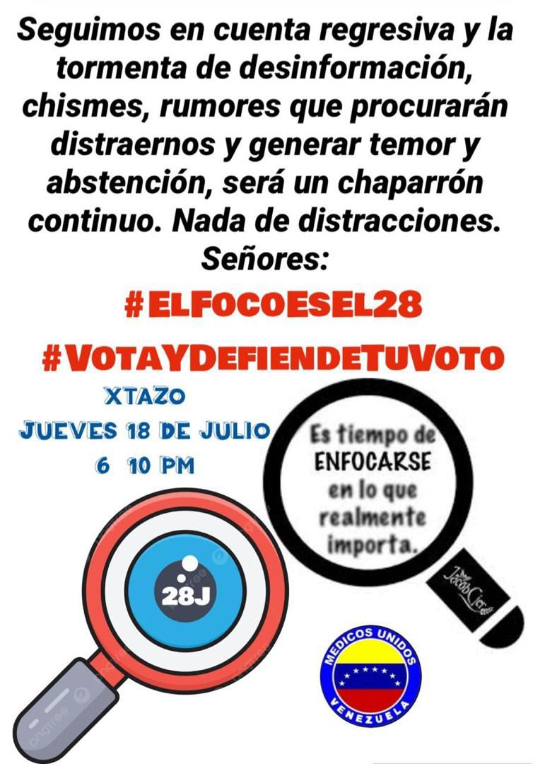 #ElFocoEsEl28
#VotaYDefiendeTuVoto
Hay gente interesada en que tu no votes; cero distracción, a 10 días de las elecciones que marcarán el futuro del país, nuestro foco debe ser el 28J.
Las redes inundadas de mensajes falsos y audios anónimos que pretenden desmotivar y tapar la