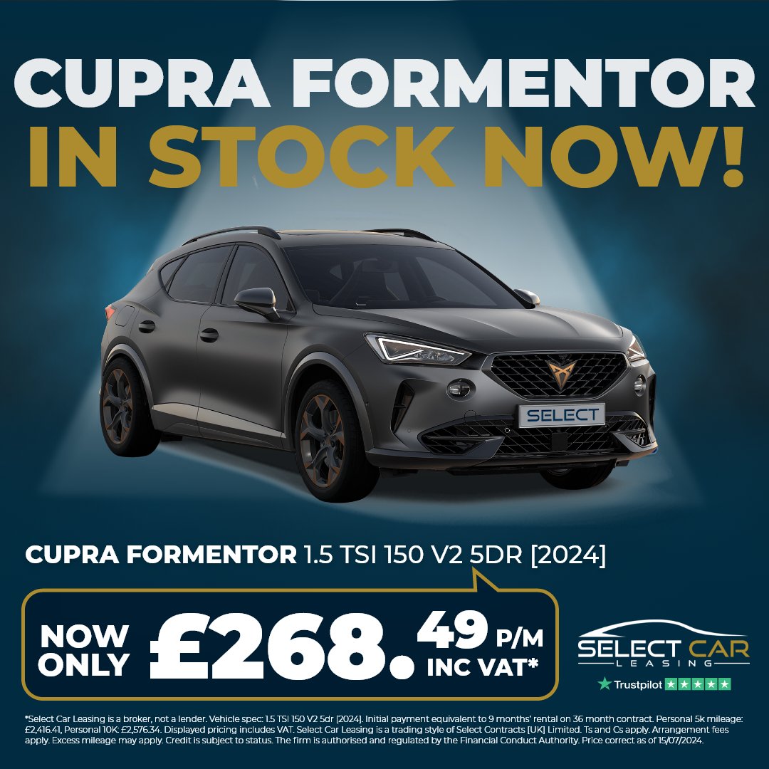 One of the best looking compact SUVs on the market, the Cupra Formentor is now available from £268.49 a month*

Discover more 👉 eu1.hubs.ly/H0bdCHY0

#SelectCarLeasing #WestMidlands

*Price correct as of posting