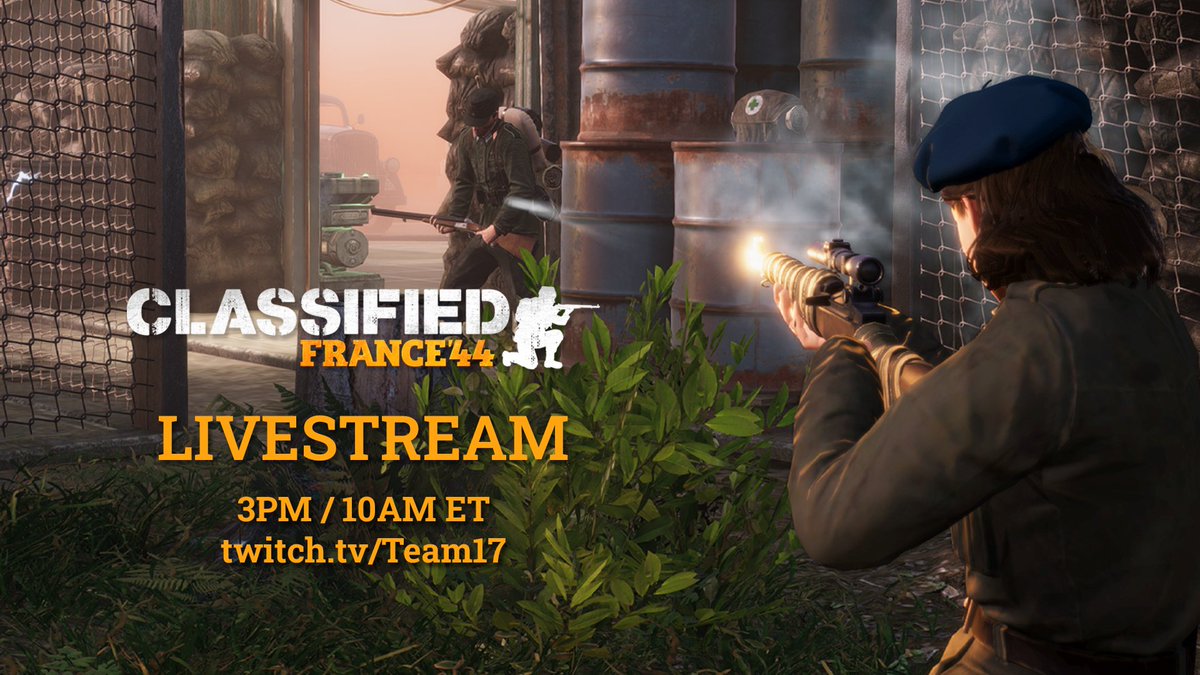 We're back with another Classified: France '44 stream on the <a href="/Team17/">Team17</a> Twitch channel! Join us on the battlefield as we tackle some of the new Devils Pack spec ops missions! 😈 

🔗 twitch.tv/team17
🕙 3pm BST / 10am ET